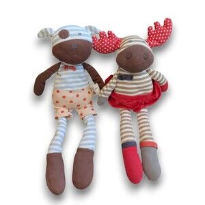 Organic Farm Buddies Cloth Cotton Dolls Boxer Dog + Matilda Moose Baby Toy Plush